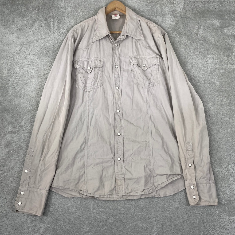 True Religion Western Shirt Mens 3XL Gray Snap Front Horseshoe Pocket Y2K